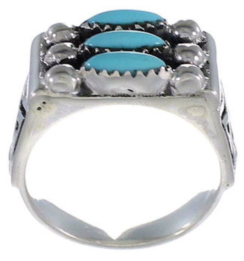 Substantial Silver Turquoise Needlepoint Ring Size 6-3/4 VX37160